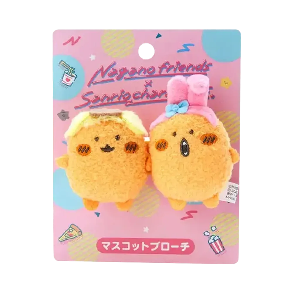 Sanrio -Chiikawa- Nagano Friends x Sanrio Characters Mascot Brooch (Mogura Croquette x Pom Pom Purin My Melody)