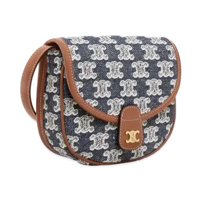 CELINE Mini Besace in Textile with Triomphe Embroidery "Navy Blue"