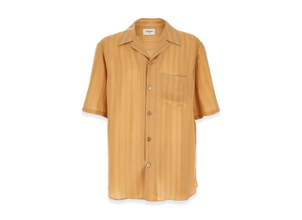Saint Laurent Striped Silk Short Sleeve Shirt "Beige"