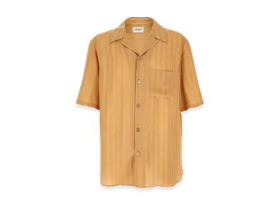 Saint Laurent Striped Silk Short Sleeve Shirt "Beige"