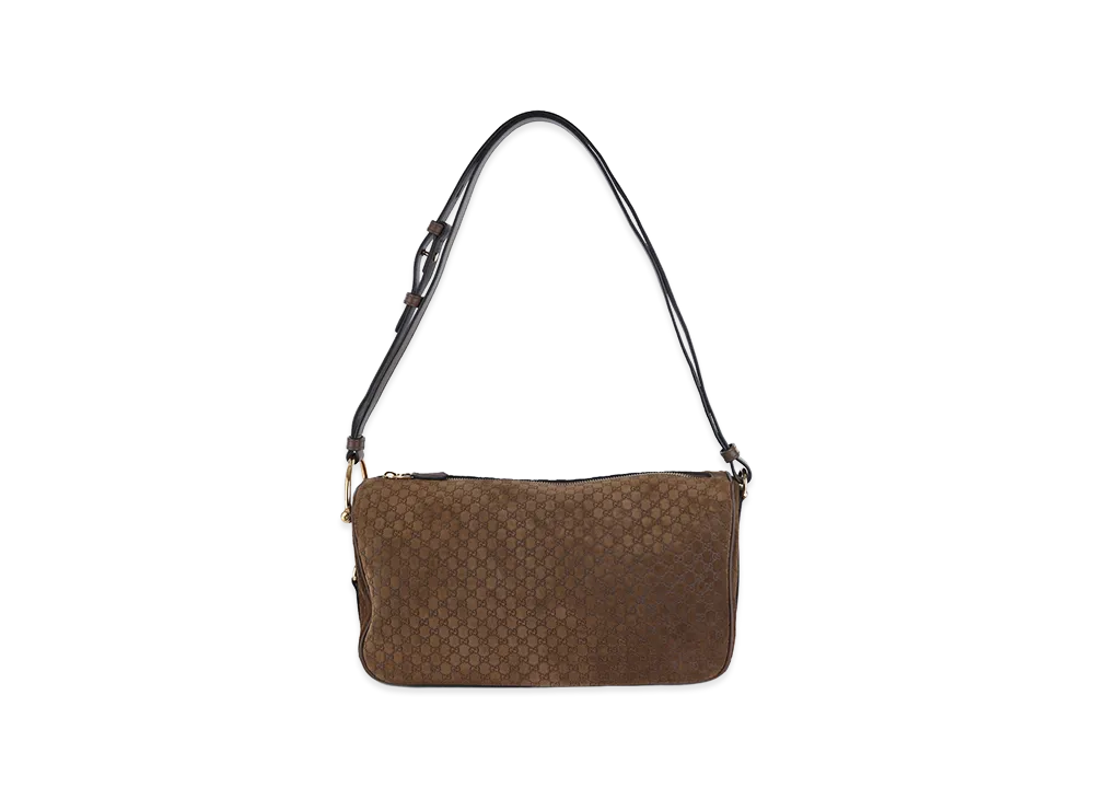GUCCI Women's Suede Medium Gucci Half Horsebit Shoulder Bag "Camel"
