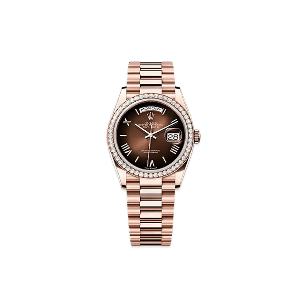 ROLEX Day-Date 36mm Everose Gold Diamond 128345RBR "Brown Ombre"