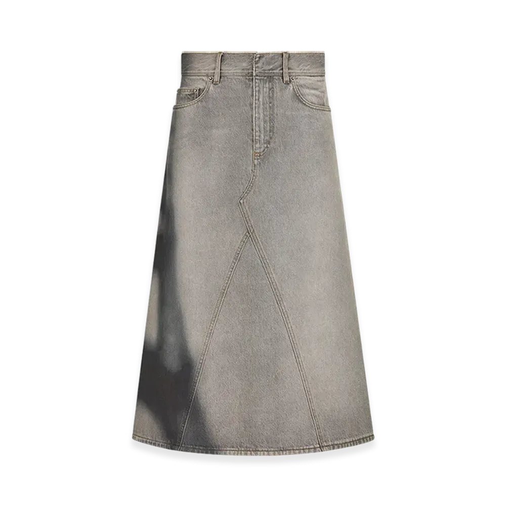 Dior Women's Flared Mid-Length Skirt Denim Eiffel Tower Motif "Gray/Black"
