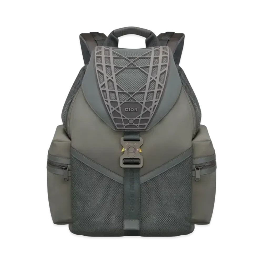 Dior Cobra Backpack Smooth Calfskin Upcycled Nylon Warped Cannage Motif Rubber "Deep Gray"