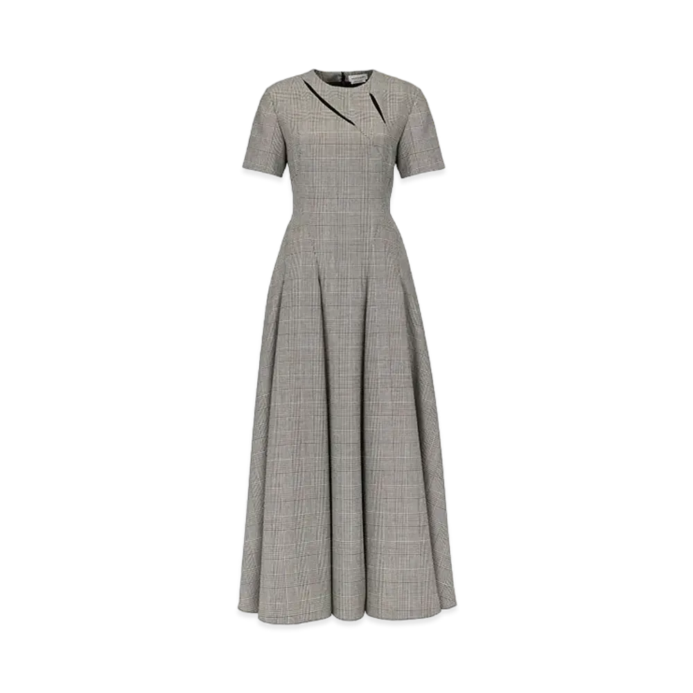 Alexander McQUEEN Prince Of Wales Slashed Midi Dress "Black/Ivory"
