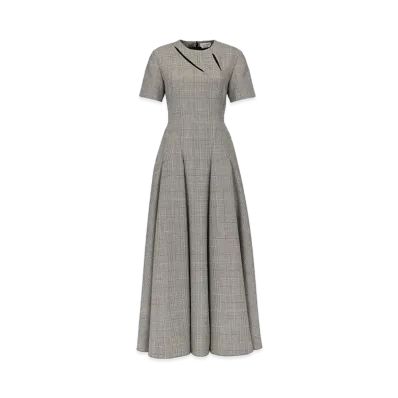 Alexander McQUEEN Prince Of Wales Slashed Midi Dress "Black/Ivory"