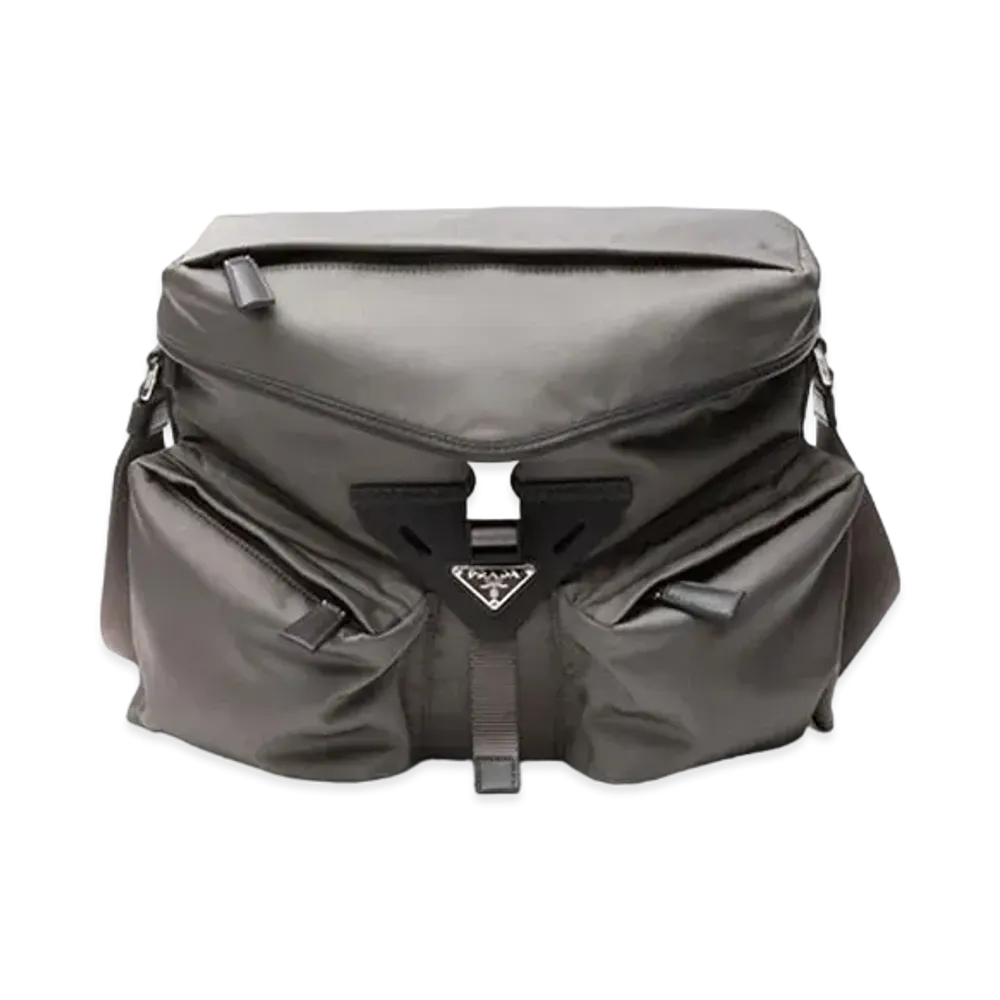 PRADA Re-Nylon and Leather Shoulder Bag "Gray"