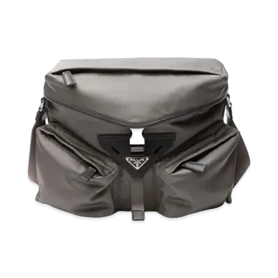 PRADA Re-Nylon and Leather Shoulder Bag "Gray"