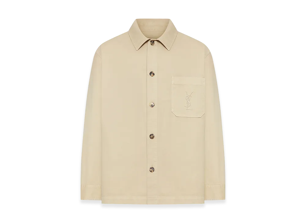Saint Laurent Cassandre Overshirt In Cotton And Linen Gabardine "Beige"