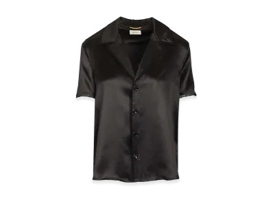 Saint Laurent Women's Silk Satin And Lace Short Sleeve Shirt "Black"