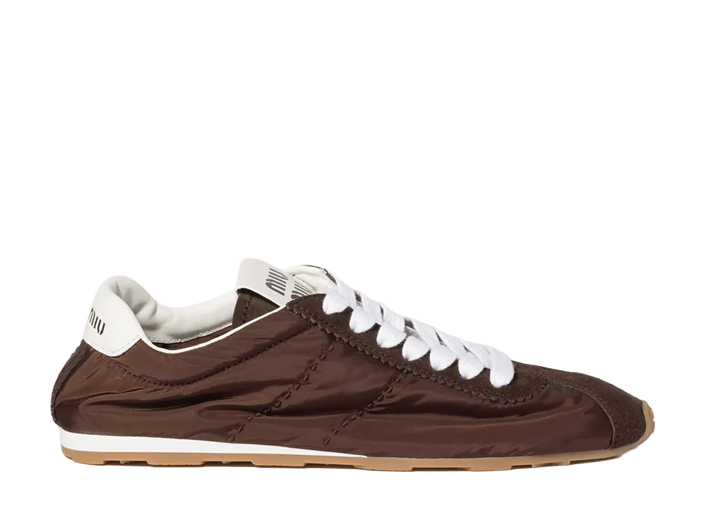 MIU MIU Women's Plume Technical Fabric and Suede Sneakers "Sienna"