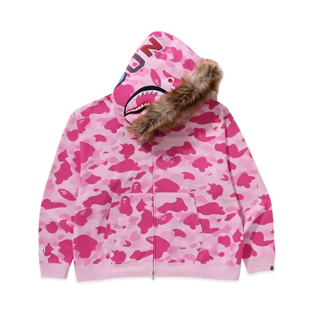 A BATHING APE x Don Toliver Faux Fur Shark Zip Hoodie "Pink"