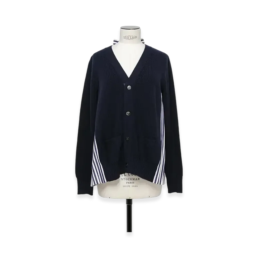 sacai Wool Knit x Cotton Poplin Cardigan "Navy/Navy Stripe"