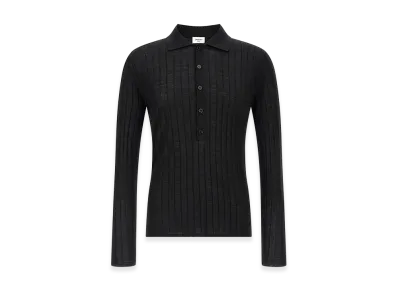 Saint Laurent Pointelle Wool Polo Shirt "Black"