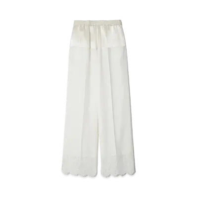 UNDERCOVER Lace Switching Triacetate Easy Pants "White"