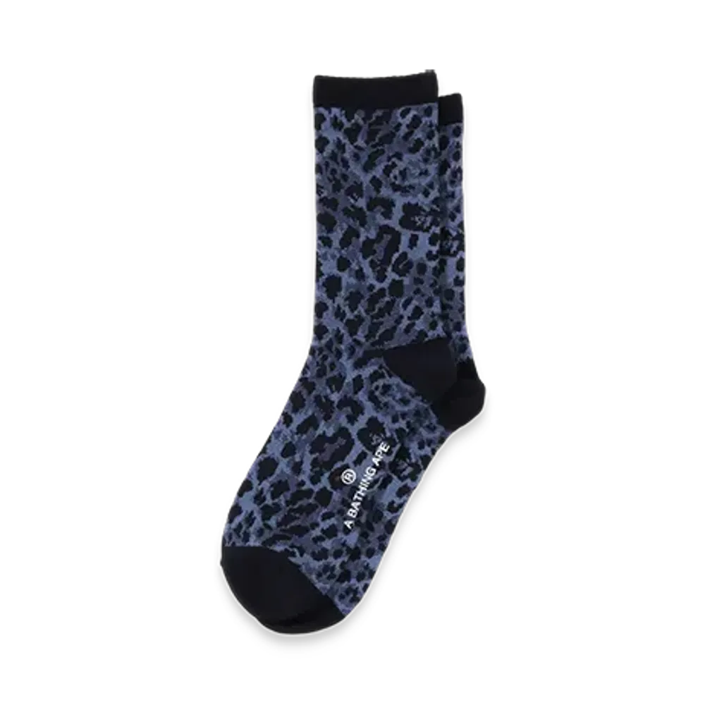 A BATHING APE Wild Leopard Pattern Socks "Navy"