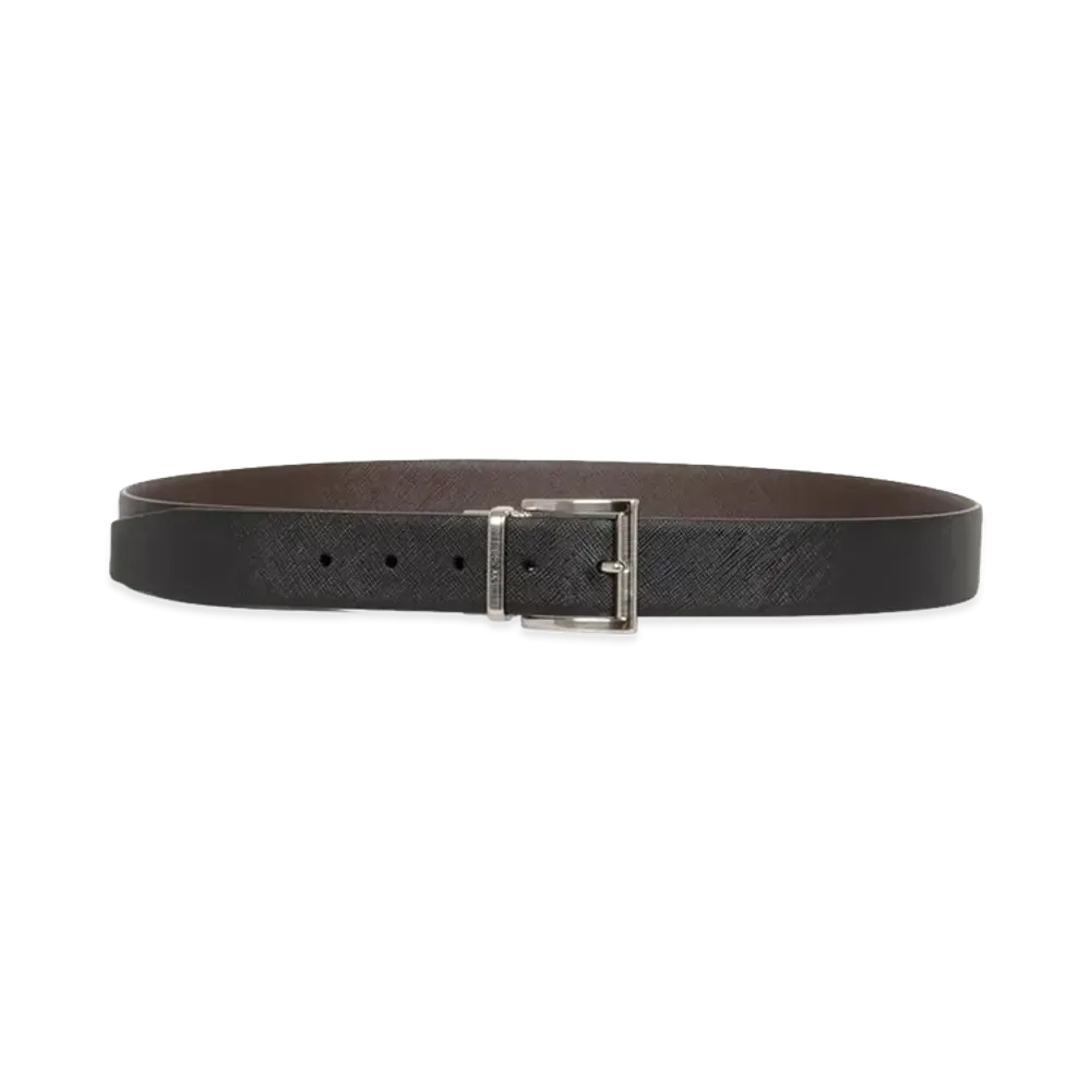 PRADA Two-Tone Saffiano Leather Reversibile Belt "Black"