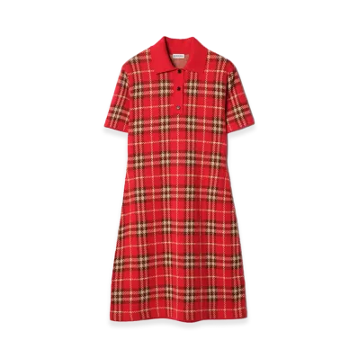 Burberry Women's Check Wool Cotton Polo Shirt Dress "Crayon Red"