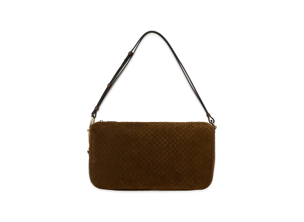 GUCCI Women's Suede Gucci Half Horsebit Shoulder Bag "Camel"