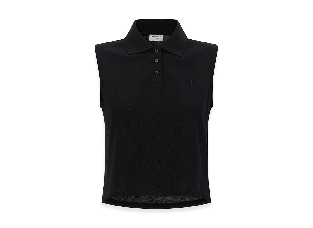 Saint Laurent Women's Cassandre Embroidered Polo Shirt "Black"