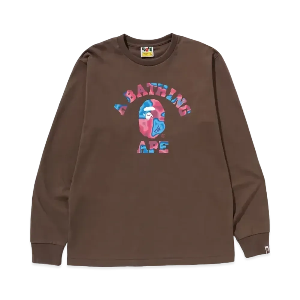 A BATHING APE Liquid Camo College L/S Tee "Brown"