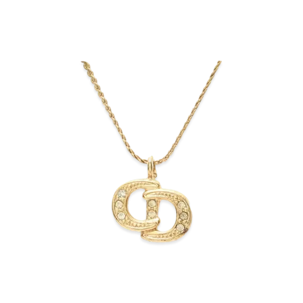 Dior CD Logo Rhinestone Necklace "Gold"