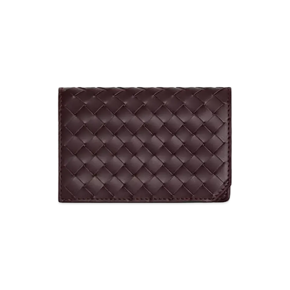 Bottega Veneta Intrecciato Piccolo Business Card Case "Dark Barolo"