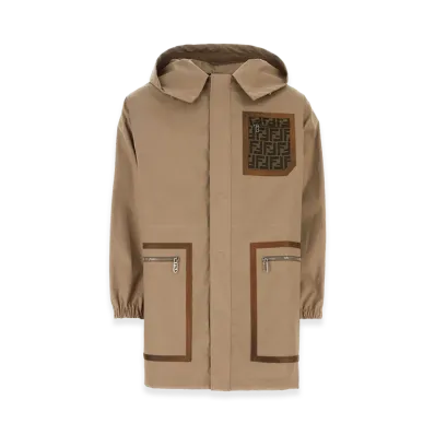 FENDI Cappuccino Cotton Hooded Jacket "BeigeOTan"