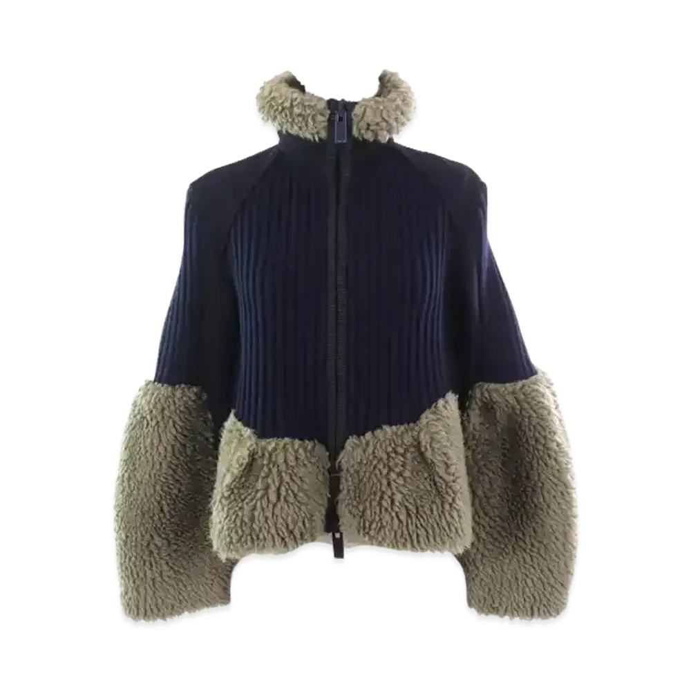 sacai Faux Shearling Knit Blouson "Navy"