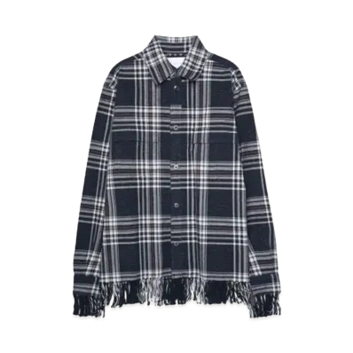 SUGARHILL JAZZ NEP OMBRE PLAID FRINGE BLOUSE "NAVY NEP"