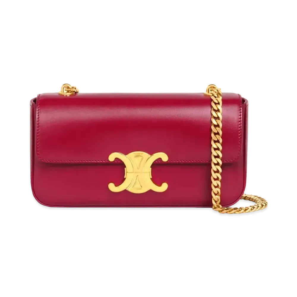 CELINE Chain Shoulder Bag Triomphe In Shiny Calfskin "Carmin"
