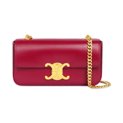 CELINE Chain Shoulder Bag Triomphe In Shiny Calfskin "Carmin"