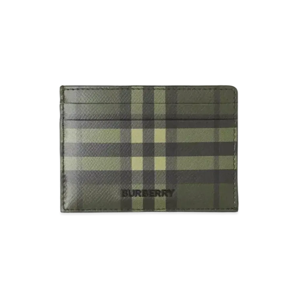 Burberry Check Print Leather Card Case "Military Green"