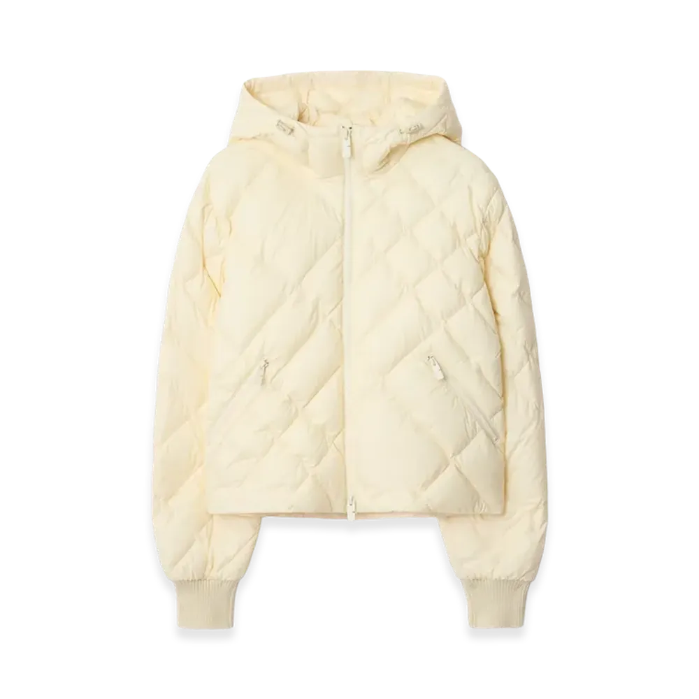Burberry Women's Check Stitch Nylon Derry Down Jacket "Ceramic White"