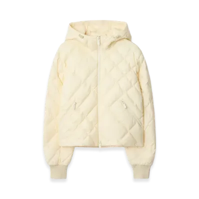 Burberry Women's Check Stitch Nylon Derry Down Jacket "Ceramic White"