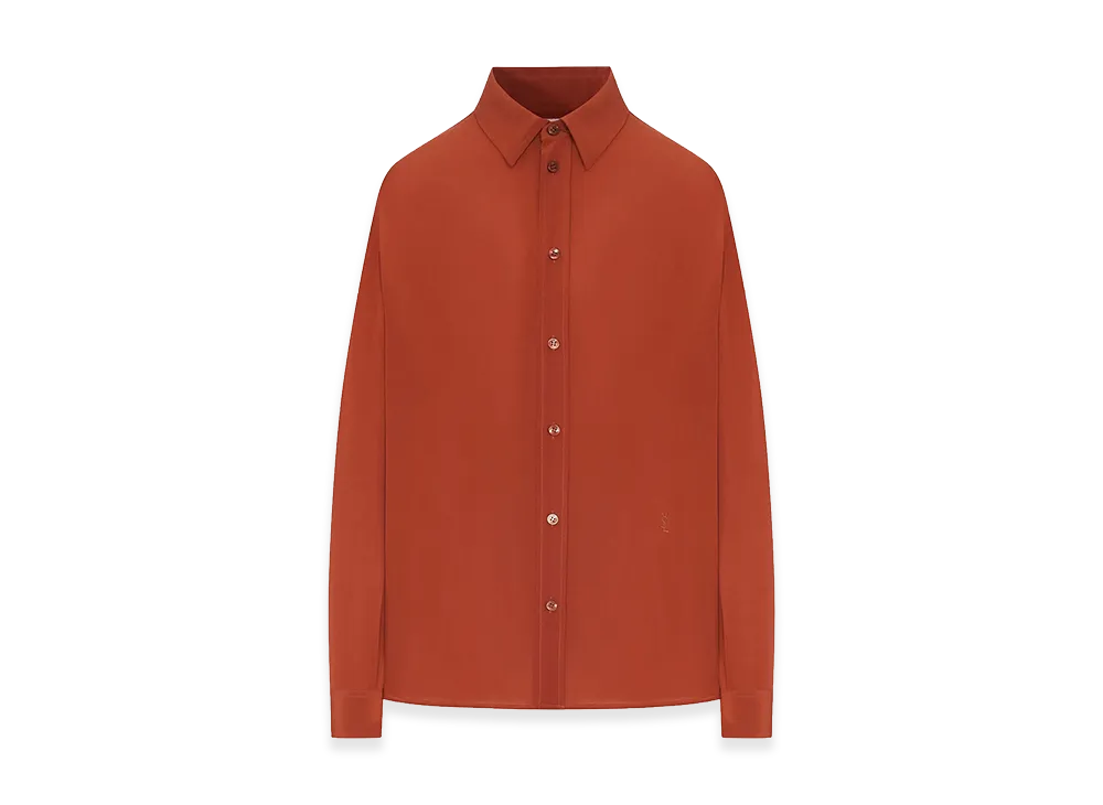 Saint Laurent Women's Repe De Chine Shirt With Embroidery "Nude/Neutrals"
