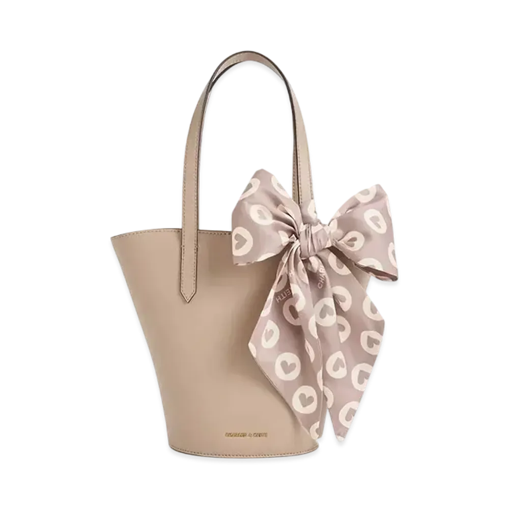 CHARLES & KEITH Siana Scarf-Print Tote Bag "Taupe"