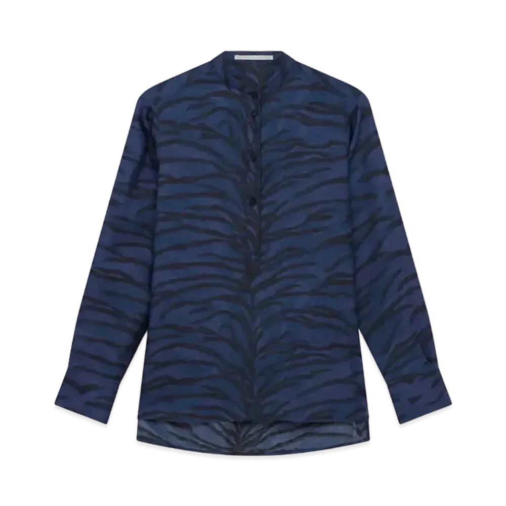 STELLA McCARTNEY Tiger Print Grandfather Collar Shirt "Navy"