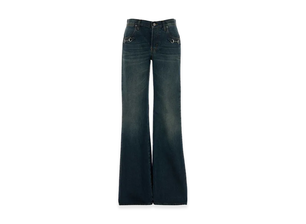 GUCCI Women's Low Rise Bootcut Denim Pants "Blue"