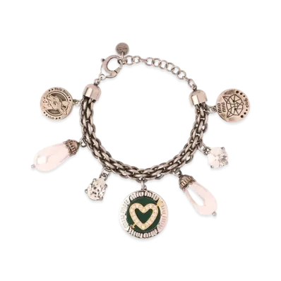 MIU MIU Miu Pave Crystal x Pearl Bracelet "Dark Gray/Dark Green"