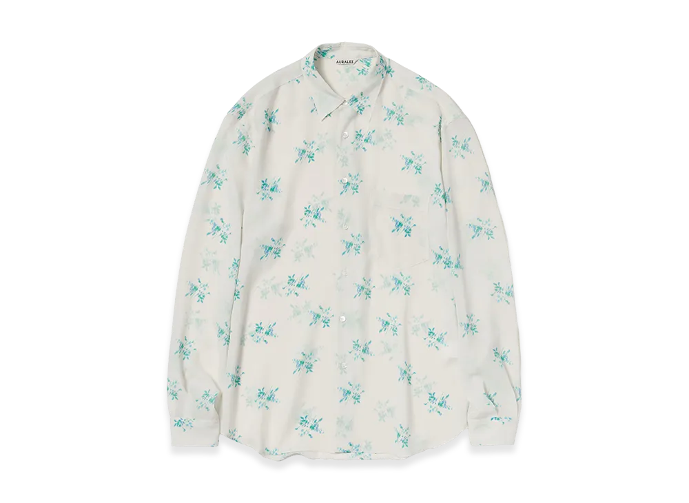 AURALEE Printed Airy Silk Georgette Shirt "Ivory White"