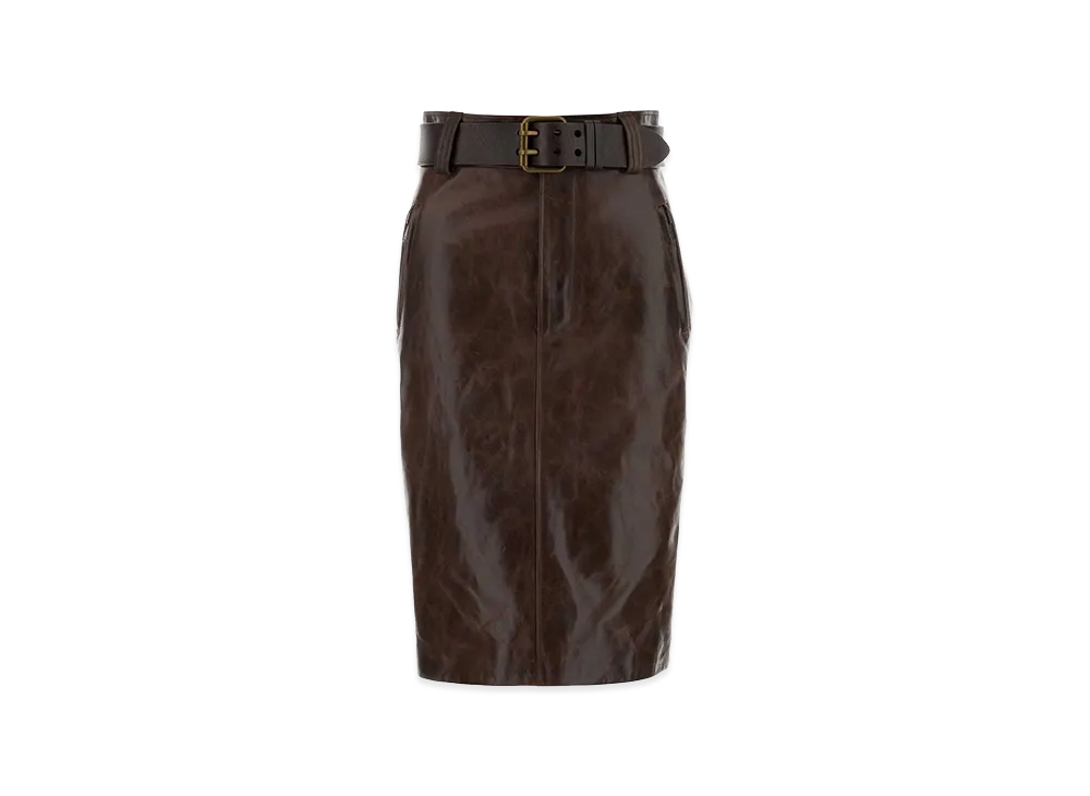 Saint Laurent Women's Leather Skirt "Brown"