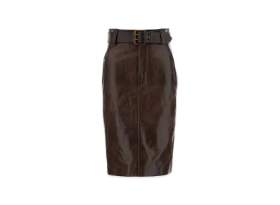 Saint Laurent Women's Leather Skirt "Brown"