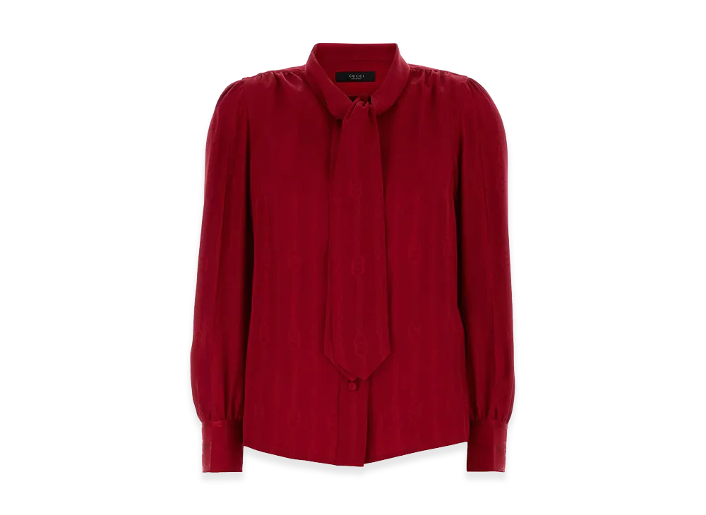 red gucci dress shirt GUCCI Stretch GG Velvet Devor Shirt, Size 44, Bordeaux