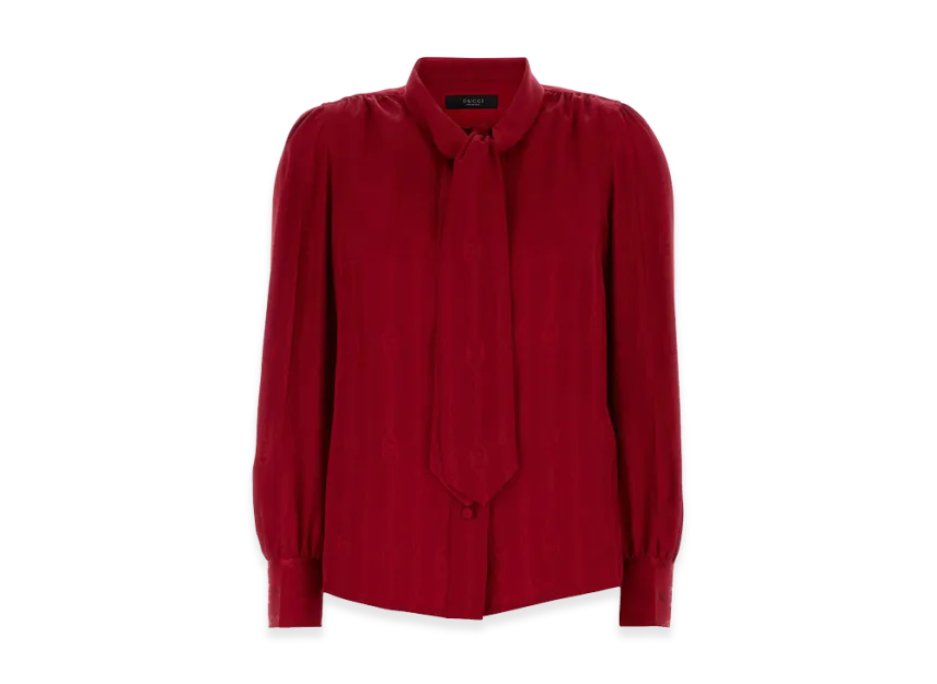 red gucci dress shirt GUCCI Stretch GG Velvet Devor Shirt, Size 44, Bordeaux