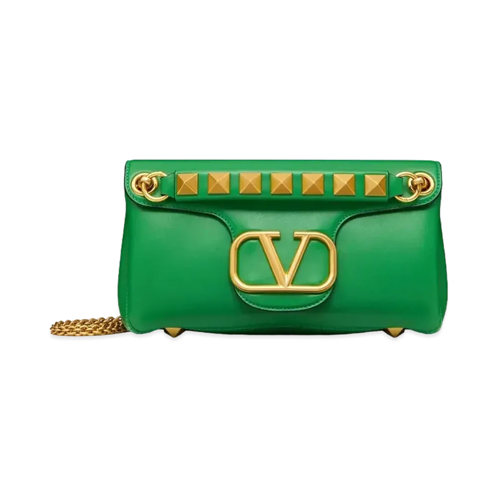 Valentino Studs Sign Nappa Leather Shoulder Bag "Green"