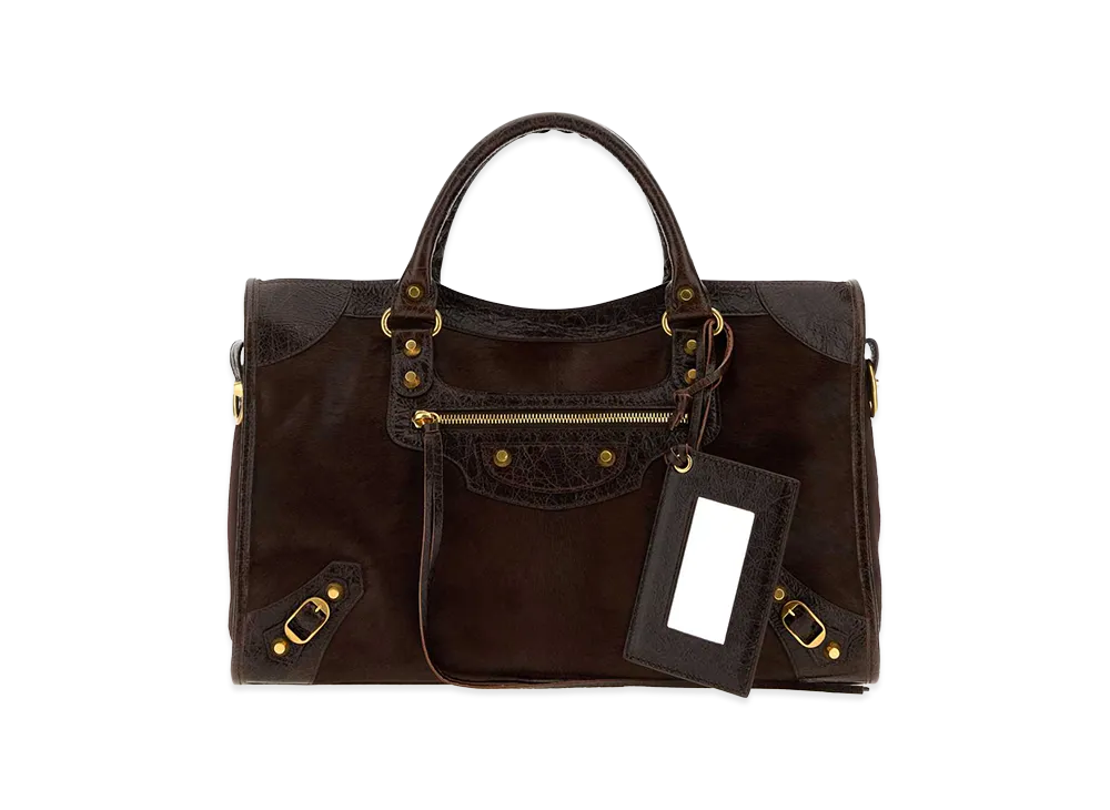 BALENCIAGA Women's Calf Hair Medium Le City Handbag "Brown"
