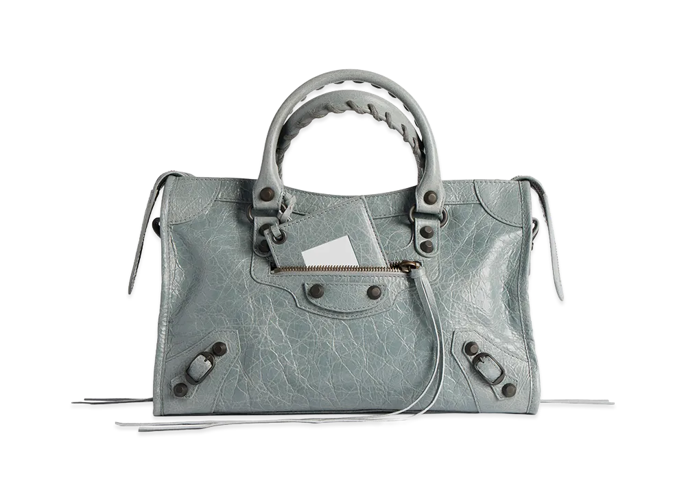BALENCIAGA Women's Le City Small Bag in Arena Gray-Blue Lambskin with Brass Finishing "Blue"