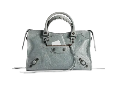 BALENCIAGA Women's Le City Small Bag in Arena Gray-Blue Lambskin with Brass Finishing "Blue"