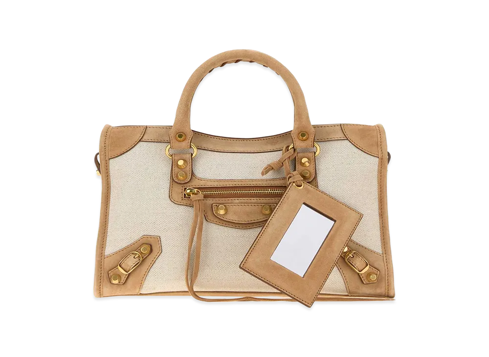 BALENCIAGA Women's Two-Tone Canvas And Suede Small Le City Handbag "Beige"